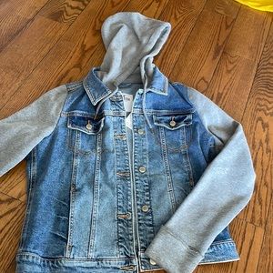 Hollister California jean jacket with a hood and Hoodie material sleeves